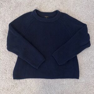 Quince Organic Cotton Fisherman Crew Sweater Navy.  Sz L.